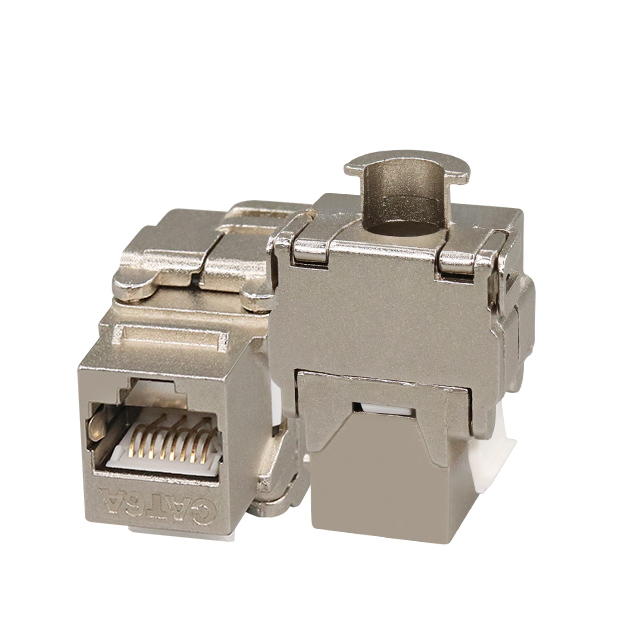 Cat6A korumalı çinko alaşımı 180 derece Toolless Keystone Jack